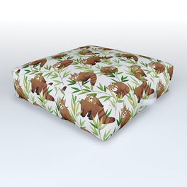 Red Panda Pattern Outdoor Floor Cushion | Animal, Redpandapattern, Bambooleaves, Ink Pen, Green, Animalpattern, Redpanda, Cute, Drawing, Digital 