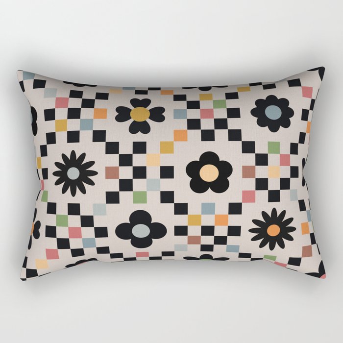 Ivory creama multi floral mosaic checker pattern Rectangular Pillow