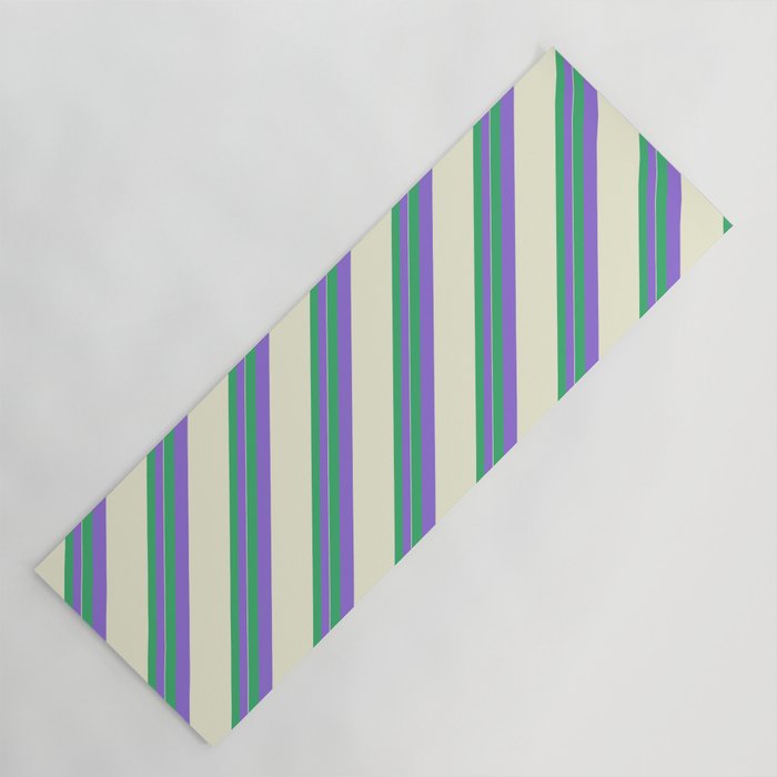 Sea Green, Purple & Beige Colored Stripes/Lines Pattern Yoga Mat