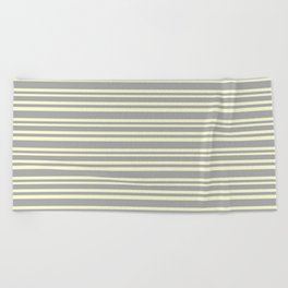 [ Thumbnail: Dark Grey & Light Yellow Colored Striped Pattern Beach Towel ]