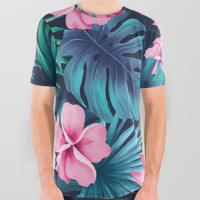 Tropical flowers All Over Graphic Tee