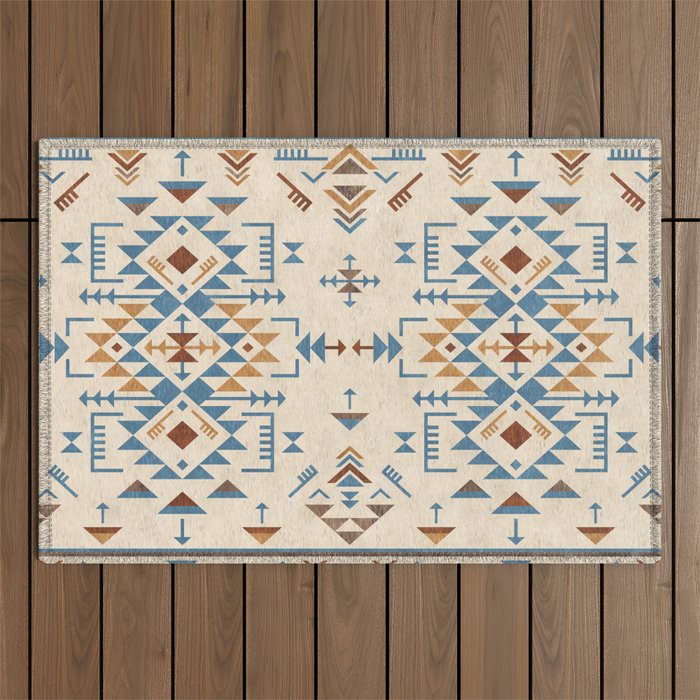 Aztec Folk Pattern Cream and Rusty Colors Outdoor Rug