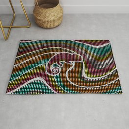 Aboriginal Dotart Chameleon on wavy pattern Area & Throw Rug