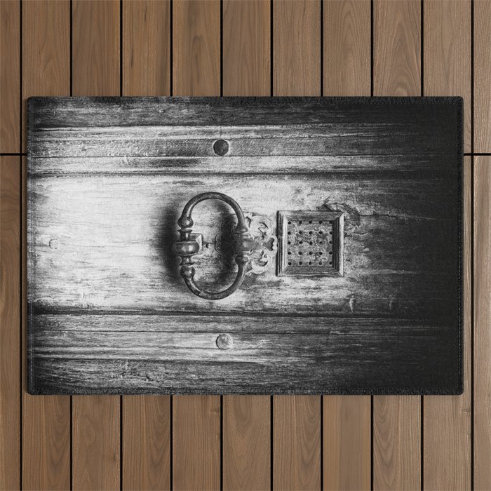 Doors of the World | Close-up Wooden Door with Doorknob in France, Europe | Black & White | Travel Photography | Photo Print | Art Print Outdoor Rug