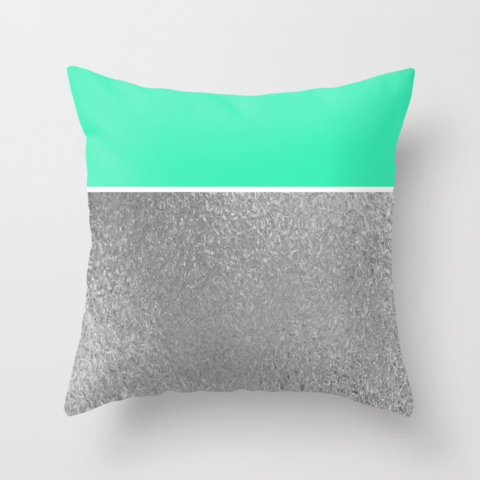 Color Brite: Aqua + Silver Throw Pillow