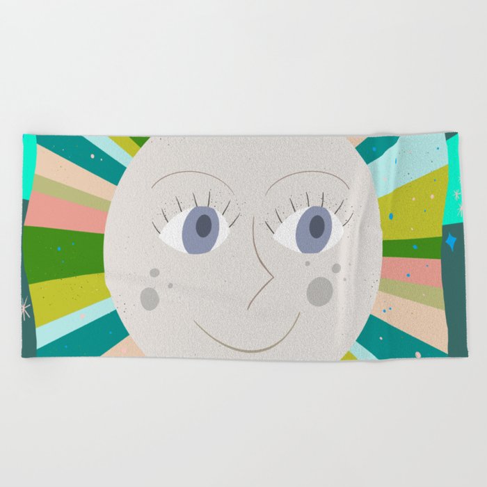 Rainbow Moonbeams - Green Beach Towel