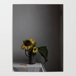 Still life Sunflowers on striped vase Poster