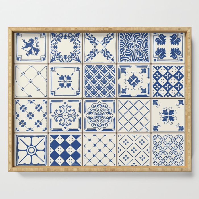 Blue Ceramic Tiles Serving Tray By Junkydotcom