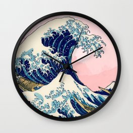 The Great Wave off Kanagawa by Hokusai in pink Wall Clock