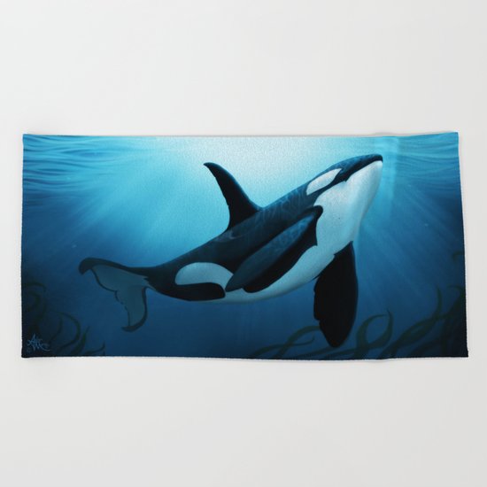 "The Dreamer" by Amber Marine ~ Orca / Killer Whale Art, (copyright 2015) Beach Towel