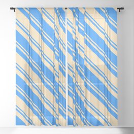 [ Thumbnail: Blue and Beige Colored Pattern of Stripes Sheer Curtain ]