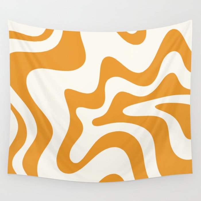 Retro Liquid Swirl Abstract Pattern in Orange Ochre and Cream Wall Tapestry