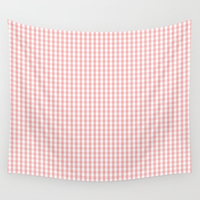 Mini Lush Blush Pink and White Gingham Check Plaid Wall Tapestry