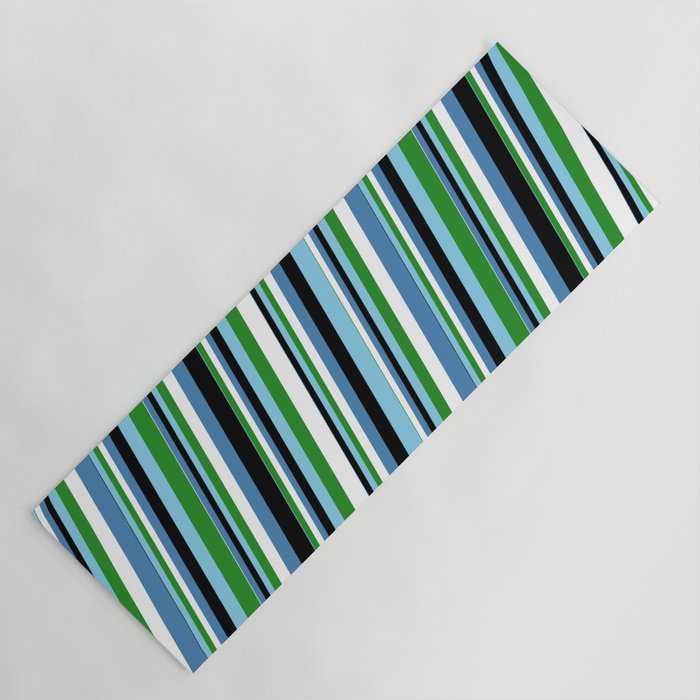 Eye-catching Sky Blue, Forest Green, White, Blue & Black Colored Lined Pattern Yoga Mat