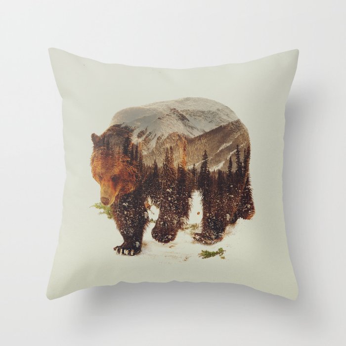 Wild Grizzly Bear Throw Pillow by andreaslie | Society6
