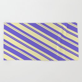 [ Thumbnail: Slate Blue & Pale Goldenrod Colored Lines/Stripes Pattern Beach Towel ]