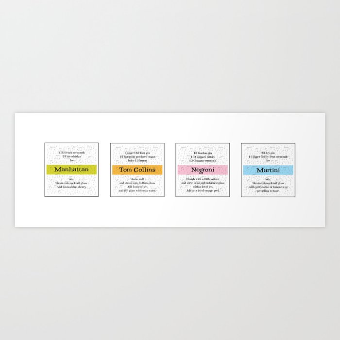 4 Classic Cocktails - Horiz Art Print