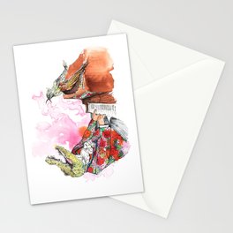 Piano Playing Alligator in a Floral Blazer, with Backup Singing Birds Stationery Card