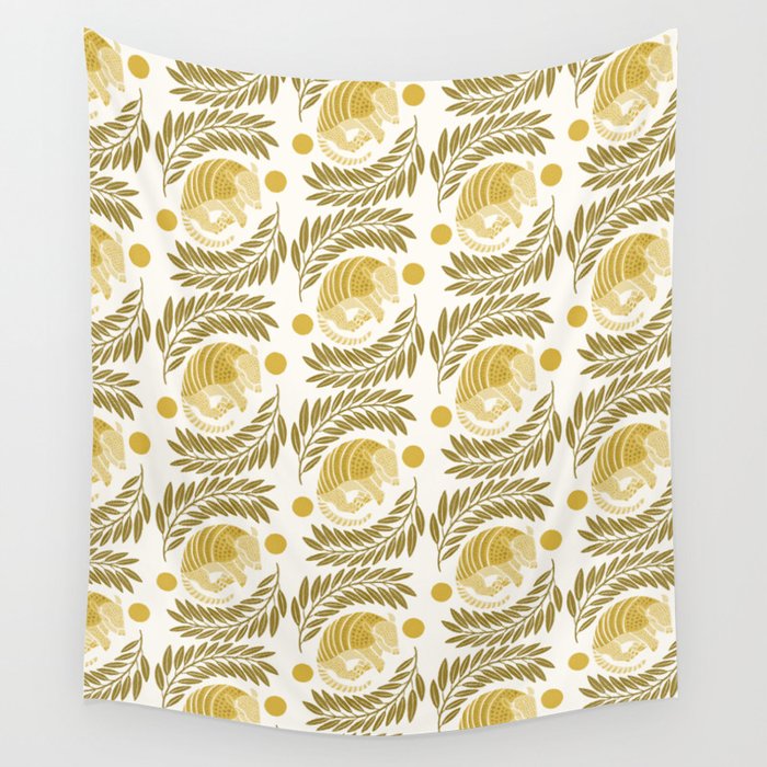 Sleepy Armadillo – Yellow Pattern Wall Tapestry