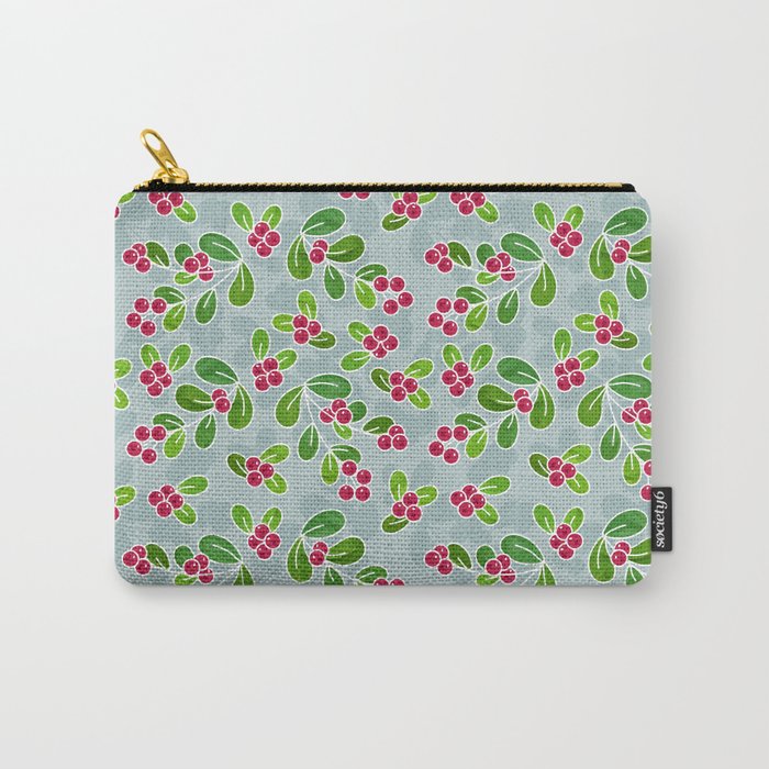 Cranberry Fruit Pattern on Blue-Grey Carry-All Pouch