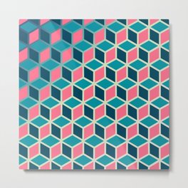 Blue and Pink Isometric Cubes Metal Print