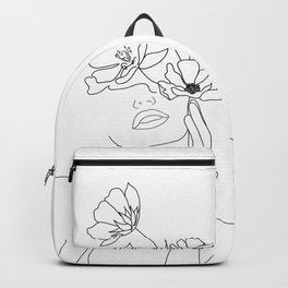 Minimal Line Art Woman with Flowers Backpack