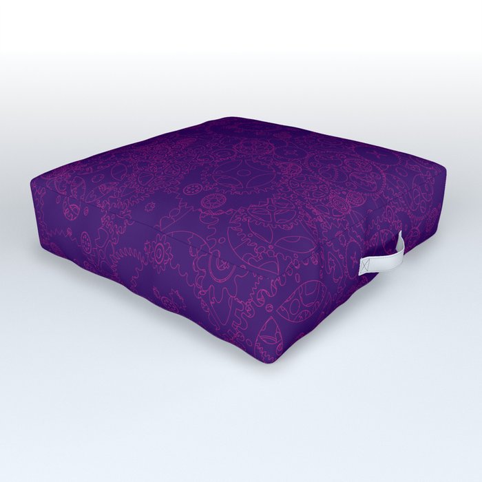 Clockwork PURPLE DREAM / Cogs and clockwork parts lineart pattern Outdoor Floor Cushion