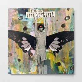 You Are Important Metal Print | Ladyjennd, Woman, Yellow, Decoupage, Butterfly, Black And White, Blue, Important, Flapper, Pink 