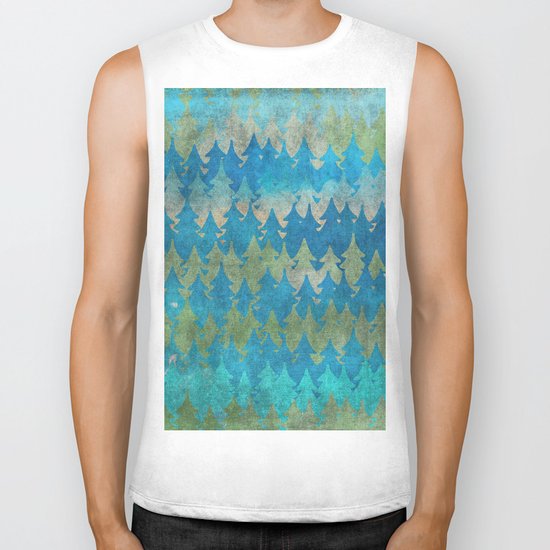 The secret forest - Abstract aqua turquoise Forest tree pattern Biker Tank