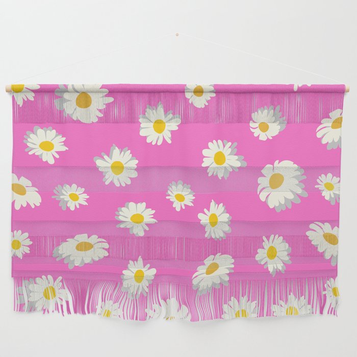 Daisy - Floral Art Pattern on Pink Wall Hanging