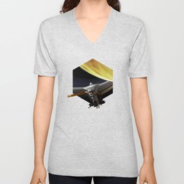 Saturn and Cassini probe (Up and down) — space poster, science poster, space photo V Neck T Shirt