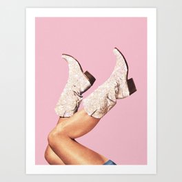 These Boots - Glitter Pink II Art Print | Glitter, Boho, Discoball, Aesthetic, Diamondscrystals, Pink, Rodeo, Blingshiny, Vintageretro, Howdy 