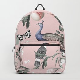 Oriental Peacock Pink Backpack | Romantic, Pattern, Chinoiserie, Elegant, Painting, Asian, Birds, Floral, Jungle, Peacock 