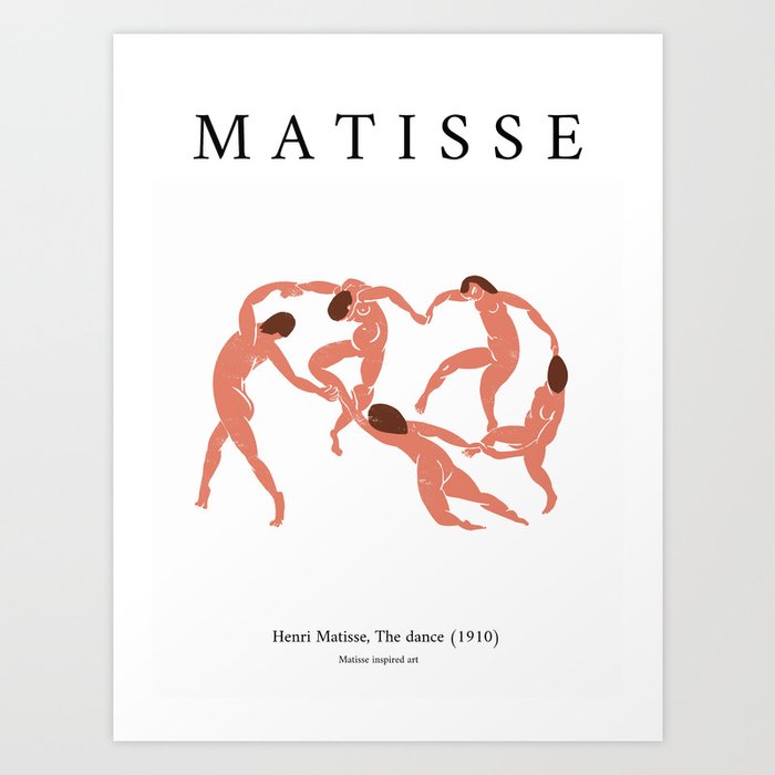 Matisse the dance, Matisse print, Matisse illustration, Matisse inspired art, White background, Matisse dancer, Exhibition wall art, Museum poster Art Print