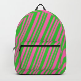 [ Thumbnail: Hot Pink & Lime Green Colored Lines/Stripes Pattern Backpack ]