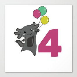 Axolotl Fourth Birthday Balloons For Kids Canvas Print