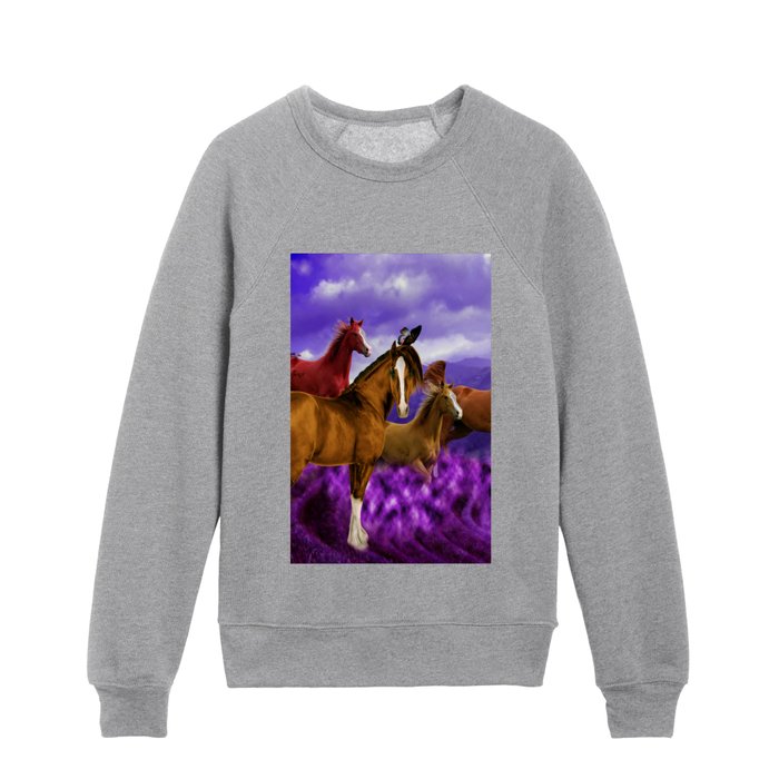 LANDSCAPE WITH HORSES Kids Crewneck