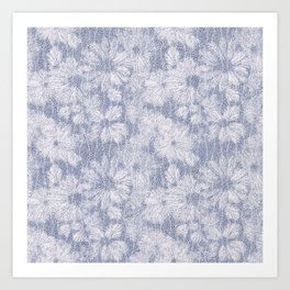 Shattered Daisy Textured in Soft Blue Relief Art Print