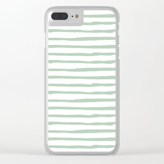 Elegant Stripes White and Pastel Cactus Green Clear iPhone Case