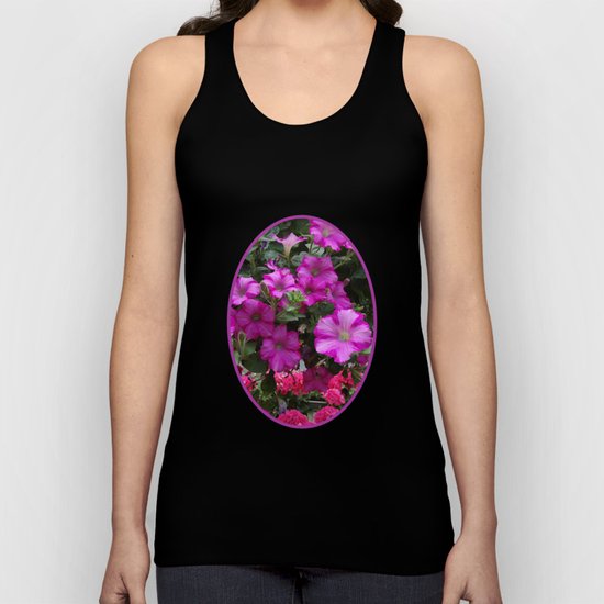 Pink Flowers on Green Unisex Tank Top