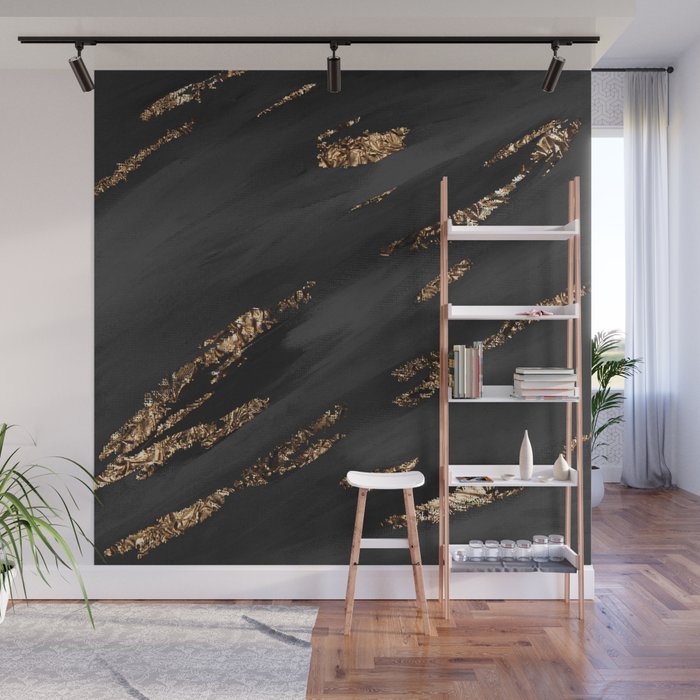 Gold Metallic Paint Strokes Wallpaper - Minimalistic Design