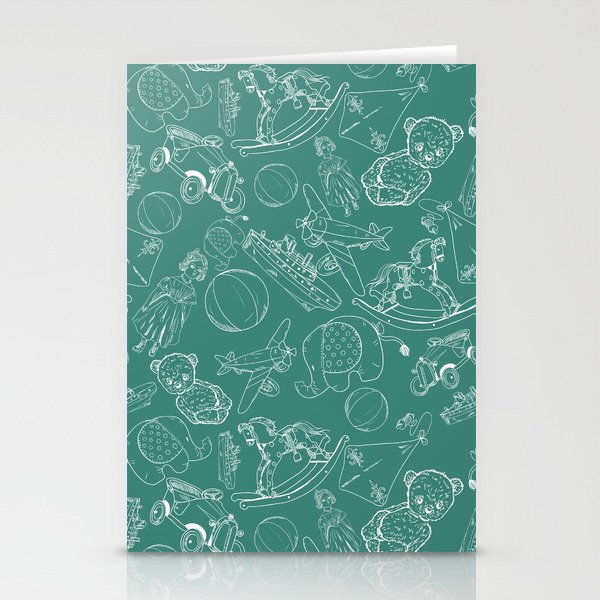 Green Blue and White Toys Outline Pattern Stationery Cards