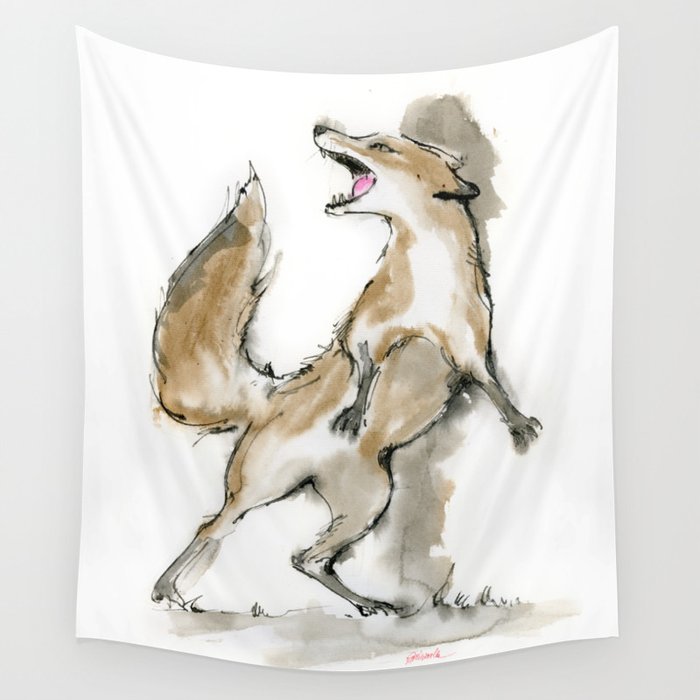 Angry fox Wall Tapestry