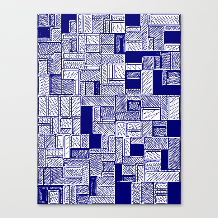 Sketchy Navy Blue Bricks Pattern Design Canvas Print