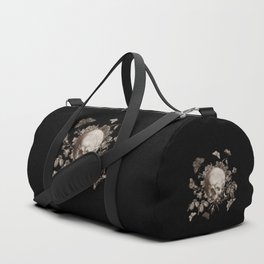 BLACK GOTHIC FLORAL SKULL Illustration Duffle Bag