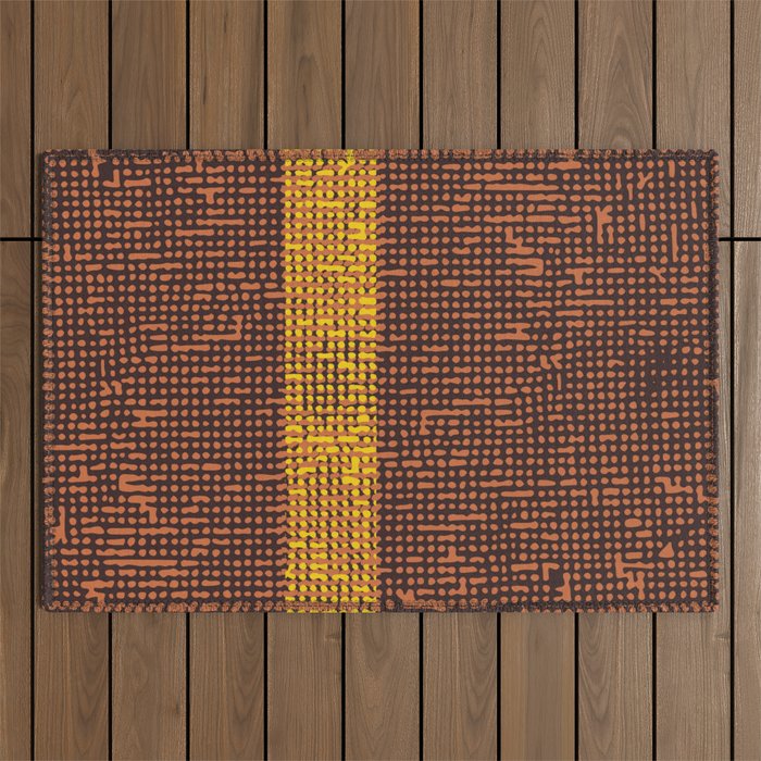 Bold Dotted Stripes Burnt Orange Rust Yellow Outdoor Rug