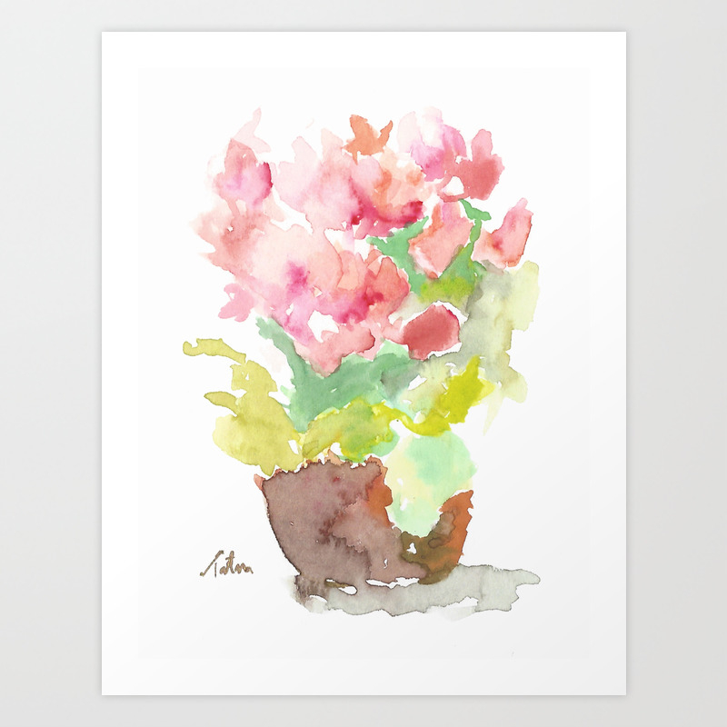 Watercolor Spring Flowers In A Clay Pot Art Print By