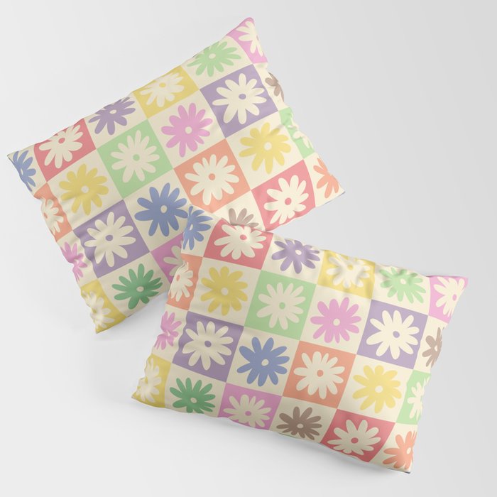Colorful Flower Checkered Pattern Pillow Sham