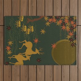 Gold Fall Moon Rustic Forest Nature Deer Outdoor Rug