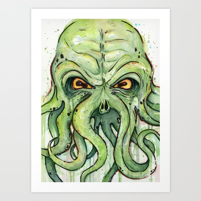 Cthulhu HP Lovecraft Green Monster Tentacles Art Print